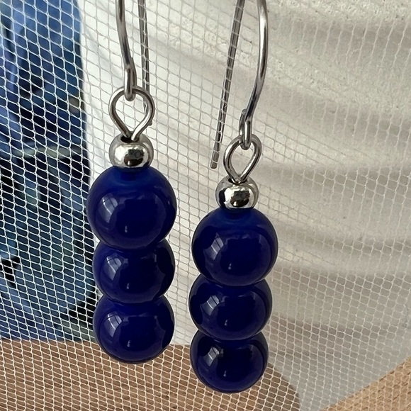 Dangle Earrings Cobalt Blue Stainless Steel - Picture 6 of 12